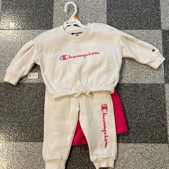 NWT Champion 4 Pieces Cream and Pink Toddler Set- 12M - Picture 2 of 6